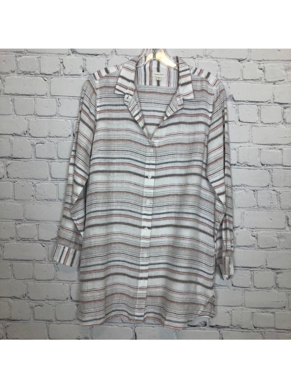 Garnet Hill White Striped 100% Linen Tunic Top Petite Size PS